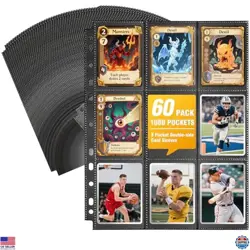 60 Pack 9 Pocket Black Trading Card Sleeves, Double Sided Thick Page Protectors - Image 1