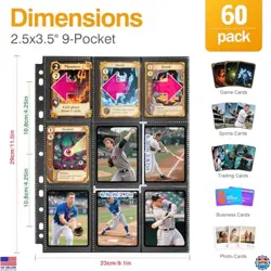 60 Pack 9 Pocket Black Trading Card Sleeves, Double Sided Thick Page Protectors - Image 2