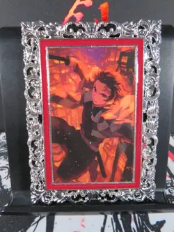 Tanjiro Kamado Diamond Card Demon Slayer Thick Metal Silver Infinity Castle - Image 1