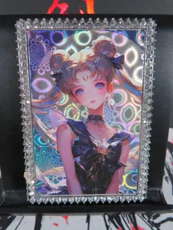 Usagi Sailor Moon Diamond Card Thick Metal Silver Holo Waifu Anime Collectible - Image 1