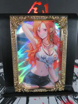 Nami One Piece Diamond Card Thick Metal Gold Holo Waifu Anime Collectible - Image 1