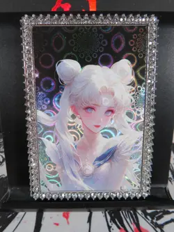 Usagi Sailor Moon Diamond Card Thick Metal Silver Holo Waifu Anime Collectible - Image 1