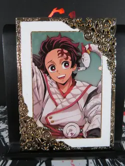 Tanjiro Kamado Diamond Card Demon Slayer Thick Metal Gold ERROR BACK - Image 1