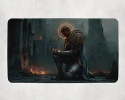 MTG Playmat - Kneeling Paladin in Ruins | Glowing Halo Holy Knight - Image 1