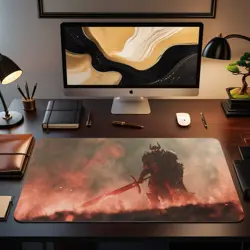 MTG Playmat - Black Armored Warlord | Dark Knight in Burning Field - Image 2