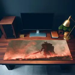 MTG Playmat - Black Armored Warlord | Dark Knight in Burning Field - Image 3