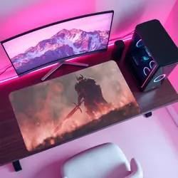 MTG Playmat - Black Armored Warlord | Dark Knight in Burning Field - Image 4