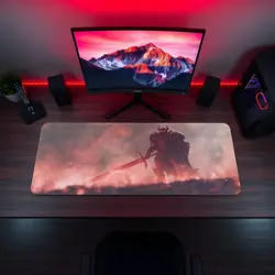 MTG Playmat - Black Armored Warlord | Dark Knight in Burning Field - Image 5