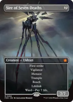 MTG English Sire of Seven Deaths (Borderless) NM Foil Foundations - Image 1