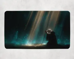 MTG Playmat - Kneeling Cleric in Divine Light | Holy Priest Fantasy Commander Ma - Image 1