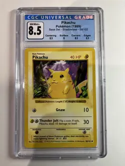 Pokemon Pikachu Card Shadowless Yellow Cheeks Base Set, CGC 8.5 - Image 1