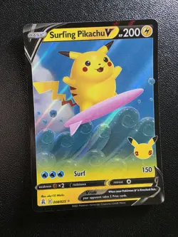 Pokemon Card Surfing Pikachu V 008/025 Celebrations Holo - Image 1