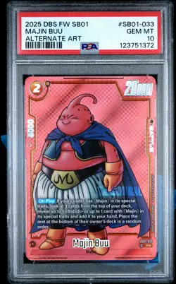 2025 DRAGON BALL SUPER CARD GAME FUSION WORLD MANGA BOOSTER 01 MAJIN BUU PSA 10 - Image 1