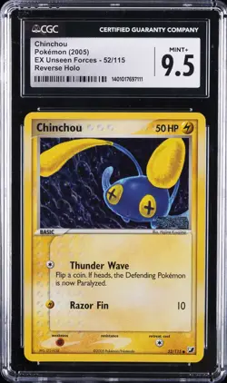 2005 POKEMON EX UNSEEN FORCES REVERSE HOLO INVERTED HOLO CHINCHOU CGC 9.5 - Image 1