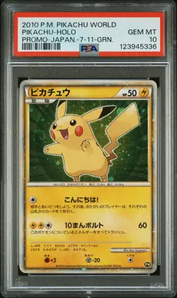 2010 POKEMON PIKACHU WORLD PROMO JAPANESE 7-11-GREEN PIKACHU-HOLO PSA 10 - Image 1