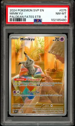 PSA 8 NM-MINT Mimikyu 075 Promo ETB Paldean Fates Pokemon Card - Image 1