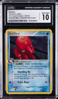 2005 POKEMON EX UNSEEN FORCES REVERSE INVERTED HOLO #10 OCTILLERY CGC 10 - Image 1
