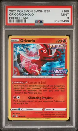 2021 POKEMON SWSH BLACK STAR PROMO PRERELEASE #168 ORICORIO-HOLO PSA 9 - Image 1