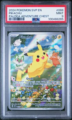 2024 POKEMON SVP EN-SV BLACK STAR PROMO PALDEA ADVENTURE CHEST PIKACHU PSA 9 - Image 1