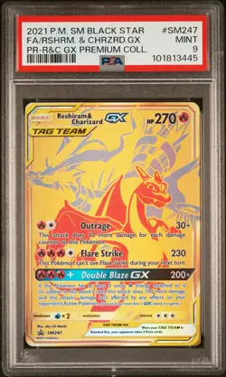 2021 POKEMON SM BLACK STAR PROMO #SM247 FULL ART/RESHIRAM & CHARIZARD GX PSA 9 - Image 1