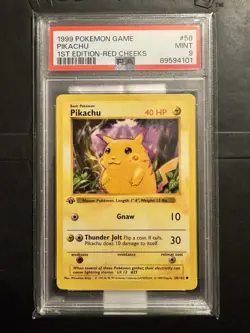 1999 Pokemon Red Cheeks Pikachu #58 1st Edition Shadowless PSA 9 - Image 1