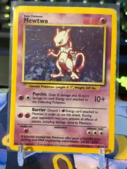Pokemon TCG Base Set Unlimited 1999 Mewtwo Holo Card 10/102 Vintage Rare HP - Image 1