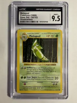 CGC 9.5 Metapod 1999 Base Set 1st Edition Shadowless 54/102 Pokemon Card - Image 1