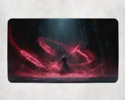 MTG Playmat - Dark Mage Casting Blood Runes | Red Gothic Fantasy Spell Mat TCG - Image 1