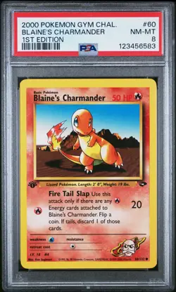 2000 POKEMON GYM CHALLENGE 1ST ED #60 BLAINE'S CHARMANDER PSA 8 - Image 1