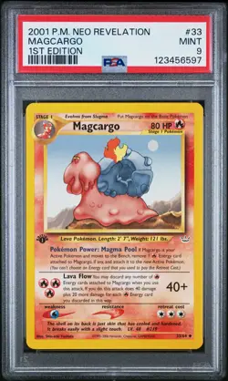 2001 POKEMON NEO REVELATION 1ST ED #33 MAGCARGO PSA 9 - Image 1