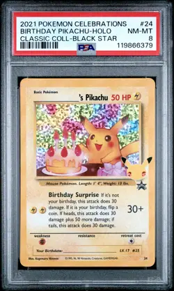 2021 POKEMON CELEBRATIONS CLASSIC COLL #24 BIRTHDAY PIKACHU-HOLO PSA 8 - Image 1