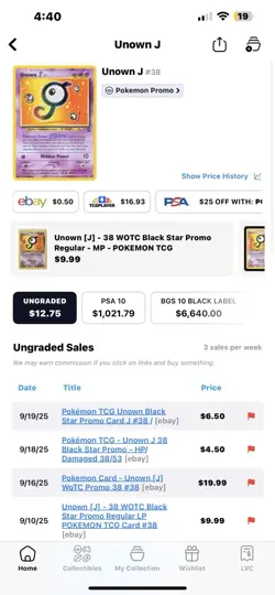 Pokemon TCG Unown J 38/53 Black Star Promo Card - Image 5