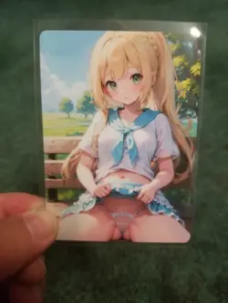 CUTE BLONDE BABE WAIFU ANIME CARD - Image 2