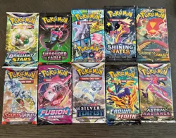 Pokemon Card Booster Pack Lot of 10x - Crown Zenith Shining Fates Brilliant Star - Image 1