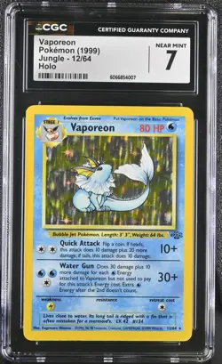 CGC 7 Vaporeon 1999 Jungle 12/64 Holo Pokemon Card - Image 1