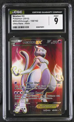 CGC 9 MINT Mewtwo EX 2015 BREAKthrough 158/162 Ultra Rare Holo Pokemon Card - Image 1