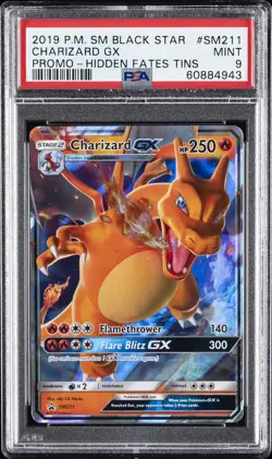 2019 POKEMON SM BLACK STAR PROMO HIDDEN FATES TINS #SM211 CHARIZARD GX PSA 9 - Image 1