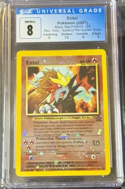 CGC Graded NM/Mint 8 Entei Pokemon 2001 Black Star Promos 34 Rev Holo - Image 1