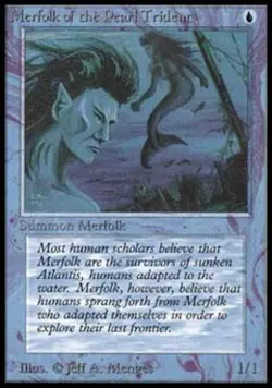 MTG English Merfolk of the Pearl Trident Light Play Normal Beta - Image 1