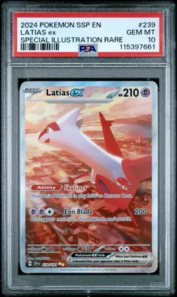 2024 POKEMON SSP EN-SURGING SPARKS SPECIAL ILLUSTRATION RARE LATIAS EX PSA 10 - Image 1