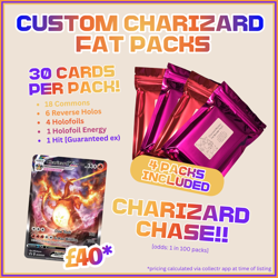 Pokemon Mystery Custom Pack! Guaranteed Hits + Charizard VMAX Chase! **4 Packs** - Image 1