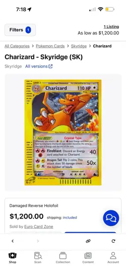 Pokemon Crystal Type Charizard Holo 146/144 Skyridge Ungraded - Image 3