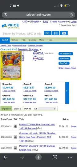 Pokemon Crystal Type Charizard Holo 146/144 Skyridge Ungraded - Image 4