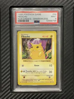 1999 PSA 9 Pikachu #58 Shadowless Yellow Cheeks Pokemon Game Base Set - Image 1