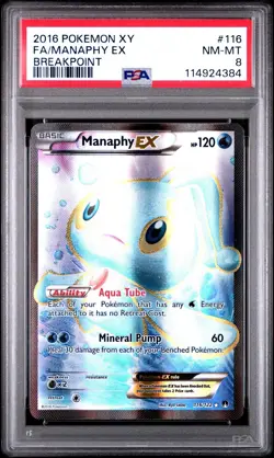 2016 Pokemon XY BREAKpoint Manaphy EX Full Art #116 PSA 8 NM-MT - Image 1
