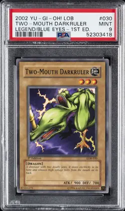 2002 YU-GI-OH! LOB-LEGEND OF BLUE EYES WHITE DRAGON TWO-MOUTH DARKRULER PSA 9 - Image 1