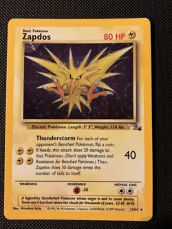 Pokemon TCG Zapdos Fossil Holo Unlimited Rare Card 15/62 Vintage WOTC. LP 1999 - Image 1