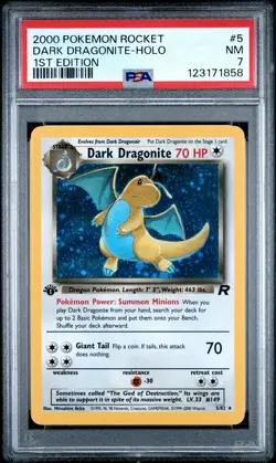 2000 POKEMON ROCKET 1ST ED #5 DARK DRAGONITE-HOLO PSA 7 - Image 1