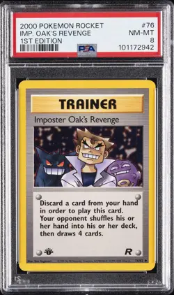 2000 POKEMON ROCKET 1ST ED #76 IMPOSTER OAK'S REVENGE PSA 8 - Image 1