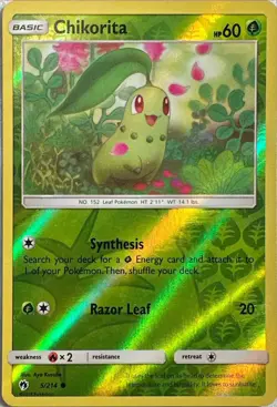 Chikorita 5/214 S&M Lost Thunder Reverse Pokemon TCG Holo Lightly Played - Image 1